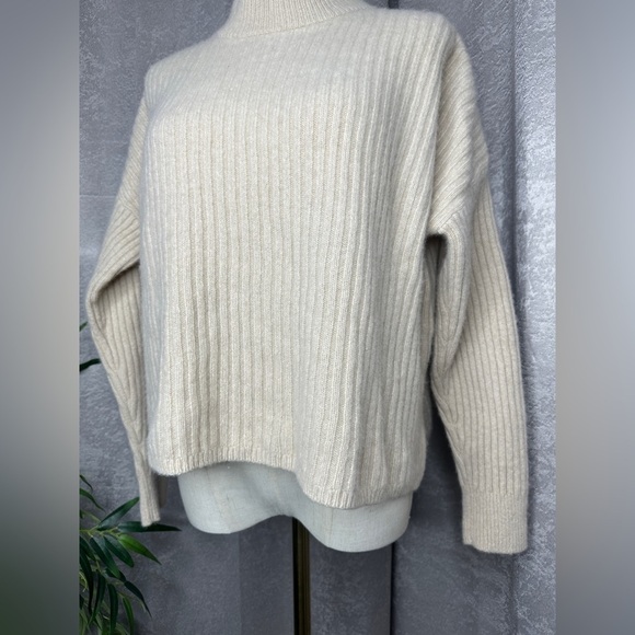 Madewell (Re)sourced Cashmere Ribbed Mockneck Pullover Sweater Heather Beige M - Picture 6 of 12